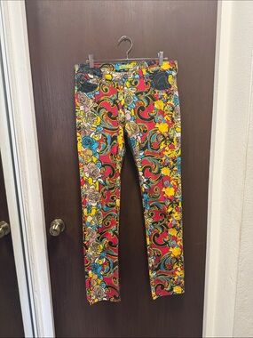 Versace for H&M Red Multicolor Baroque Floral Skinny Pants